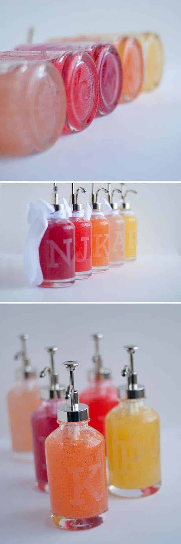 Easy DIY Project Ideas for the Home | Easy Glass Etching Tutorial | DIY Glass Etched Soap Dispensers | DIY Projects and Crafts by DIY JOY at http://diyjoy.com/craft-ideas-diy-soap-dispensers