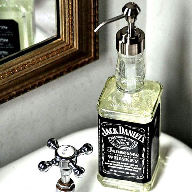 Rustic DIY Man Cave Ideas | Vintage Room Decor Ideas | DIY Soap Dispenser from Jack Daniels Bottle | DIY Projects and Crafts by DIY JOY at http://diyjoy.com/craft-ideas-diy-soap-dispensers