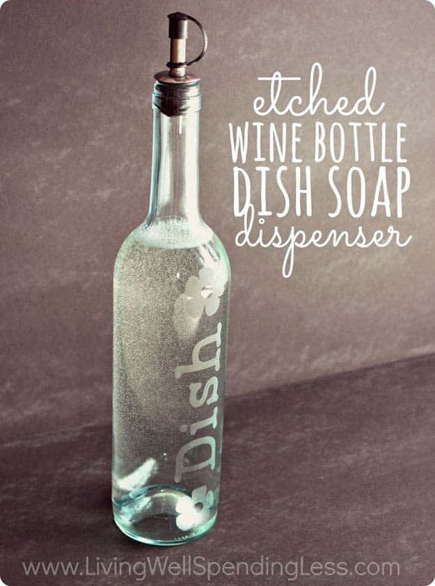 Easy DIY Home Decor on a Budget | Upcyclced Ideas with Bottles | Wine Bottle DIY Soap Dispenser| DIY Projects and Crafts by DIY JOY at http://diyjoy.com/craft-ideas-diy-soap-dispensers