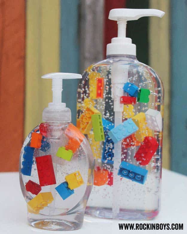 Fun Crafts for Kids | Cute DIY Home Decor Ideas | DIY Soap Dispenser with Legos | DIY Projects and Crafts by DIY JOY at http://diyjoy.com/craft-ideas-diy-soap-dispensers