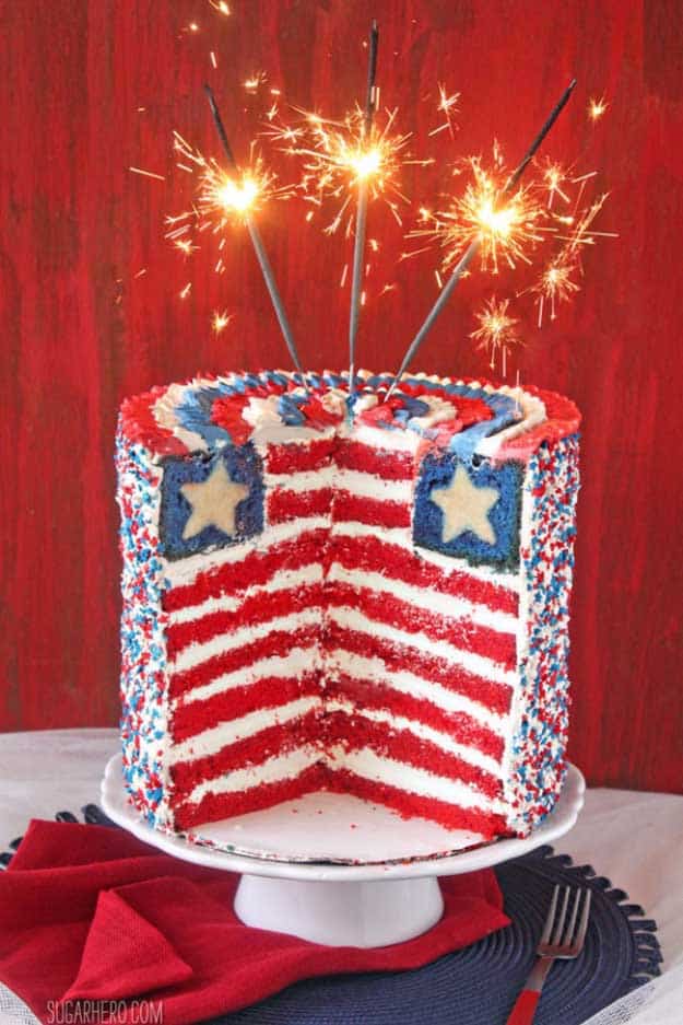 4th of July Dessert Recipes USA Layer Cake | DIY Projects & Crafts by DIY JOY #fourthofjuly #july4th #desserts