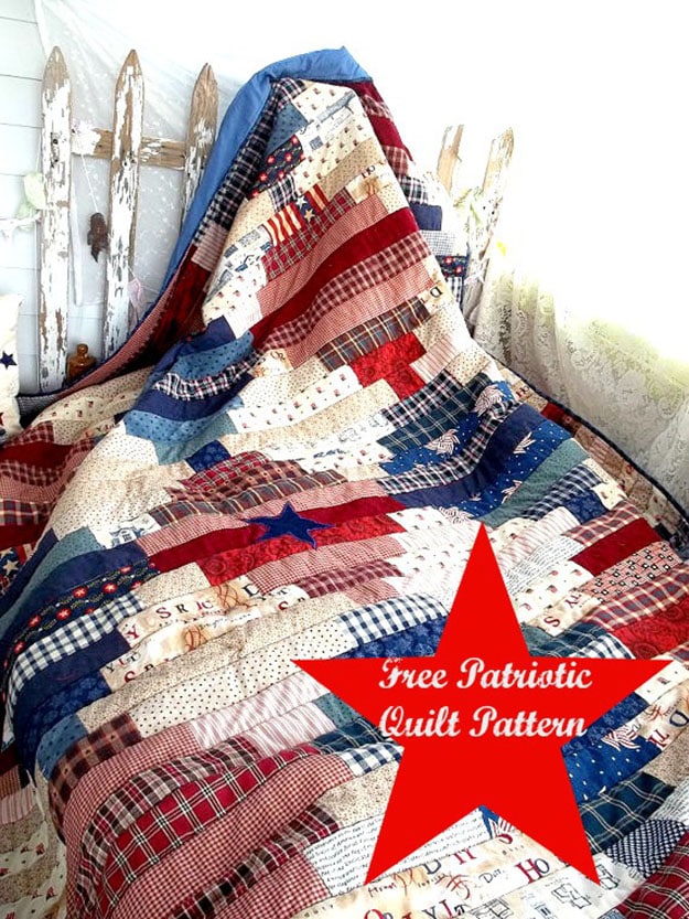 Country Quilt Pattern | Free Sewing Pattern for Patriotic Quilt | DIY Projects & Crafts by DIY JOY at 
