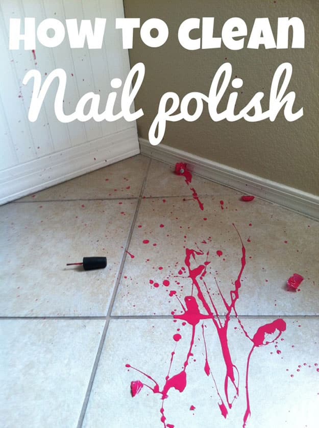Deep Cleaning Hack for Stains | How to Get Nail Polish Out of Tile | DIY Projects & Crafts by DIY JOY at http://diyjoy.com/cleaning-tips-life-hacks