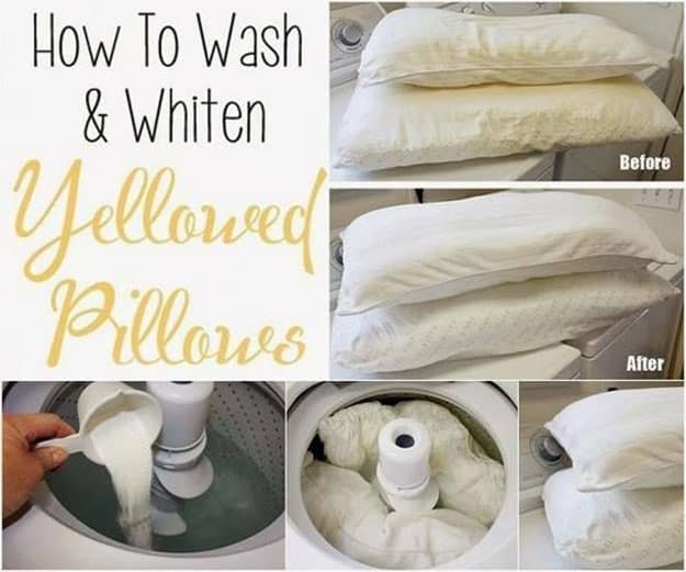 Easy Cleaning Hacks for the Bedroom | How to Whiten Yellowed Pillows | DIY Projects & Crafts by DIY JOY at http://diyjoy.com/cleaning-tips-life-hacks