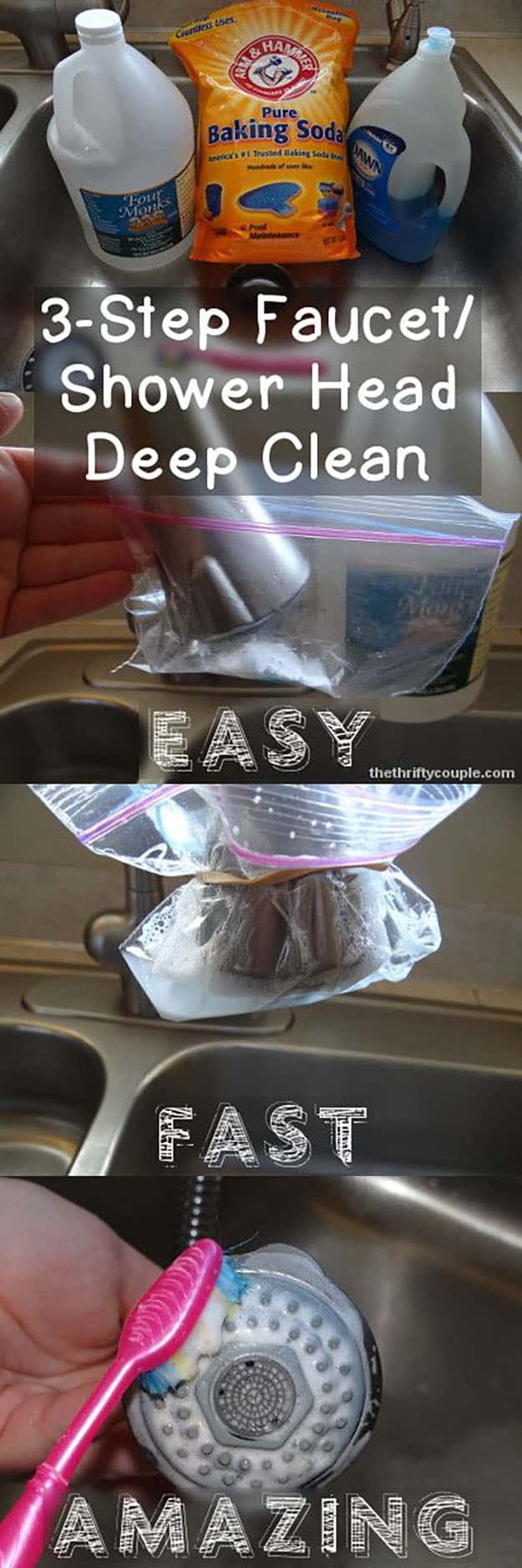 DIY Bathroom Cleaning Hacks | Shower Head Cleaning Tips and Tricks | DIY Projects & Crafts by DIY JOY at http://diyjoy.com/cleaning-tips-life-hacks