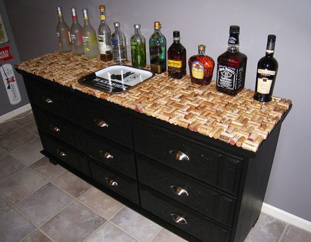 DIY Wine Cork Crafts & Homemade Bar Decor - Wine Cork Dresser Top Bar - DIY Projects & Crafts by DIY JOY #crafts