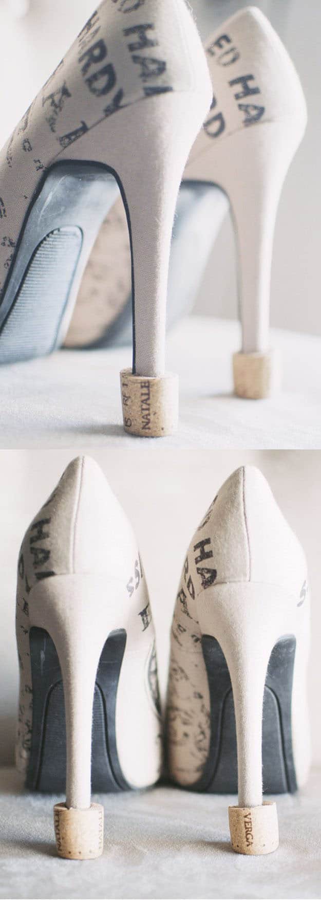 DIY Wine Cork Crafts for Easy Wedding Shoe Ideas - Wine Cork Shoe Savers - DIY Projects & Crafts by DIY JOY #crafts