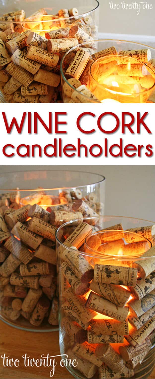 Easy Wine Cork DIY Candle Ideas - DIY Wine Cork Candle Holder - DIY Projects & Crafts by DIY JOY #crafts