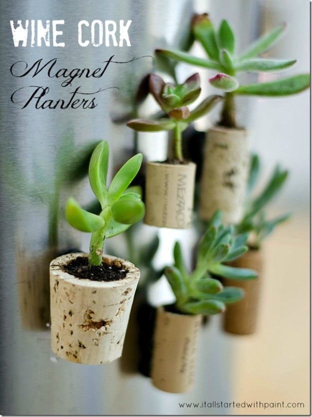 Easy Wine Crafts for Kids to Make - DIY Wine Cork Magnet Planters - DIY Projects & Crafts by DIY JOY #crafts