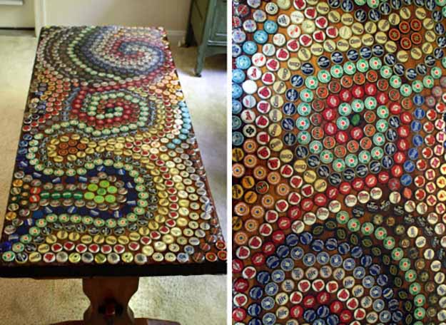 Cheap DIY Furniture Ideas | Upcycling Projects with Old Bottlecaps | DIY Coffee Table Makeover | DIY Projects and Crafts by DIY JOY at http://diyjoy.com/diy-home-decor-coffee-table-ideas  