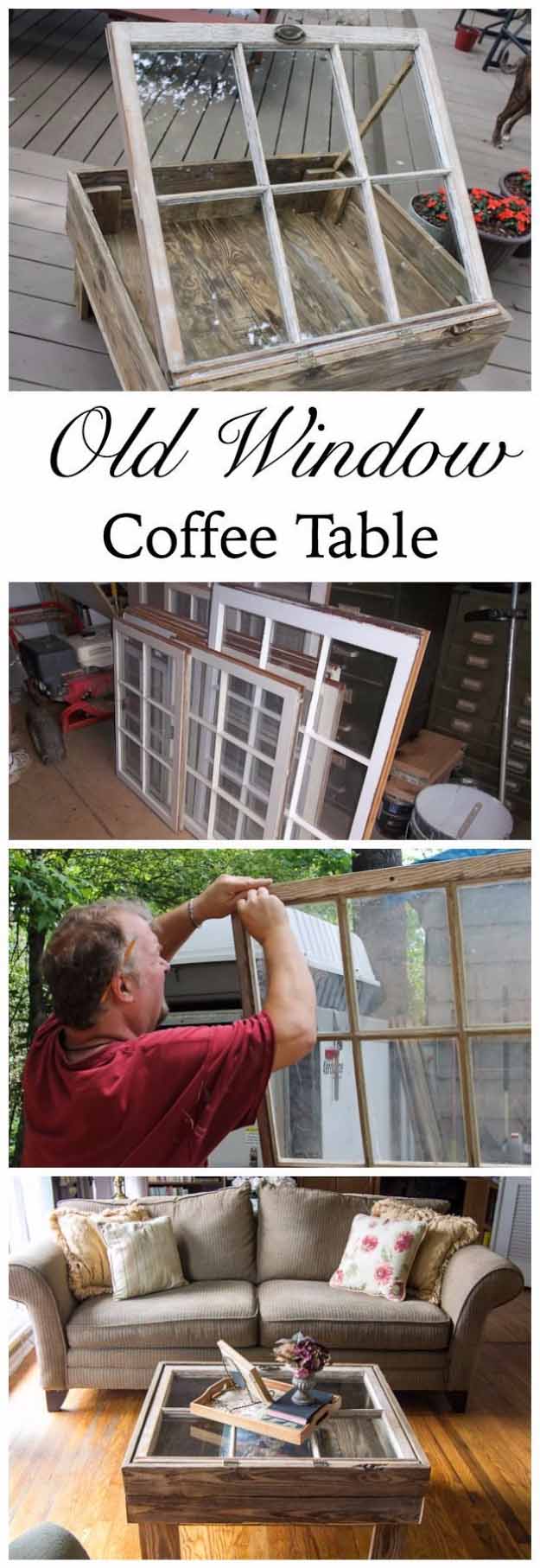 Easy DIY Furniture Ideas | Upcycling Projects with Old Windows | DIY Rustic Coffee Table Ideas | DIY Projects and Crafts by DIY JOY  at http://diyjoy.com/diy-home-decor-coffee-table-ideas