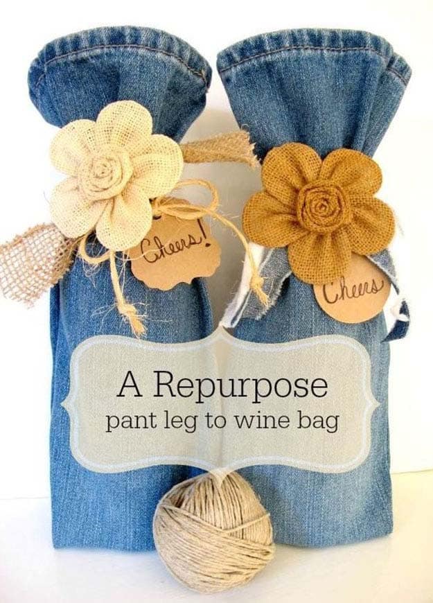 DIY Gift Ideas | Upcycling Projects with Old Jeans | DIY Wine Bag | DIY Projects & Crafts by DIY JOY #sewingideas #denim #upcycling
