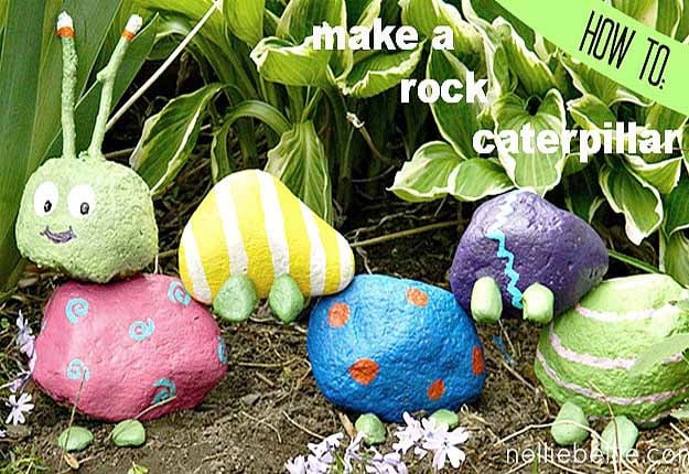 DIY Outdoors Kids Crafts - Fun Garden Art Ideas - DIY Rock Caterpillar - DIY Projects & Crafts by DIY JOY at http://diyjoy.com/fun-outdoor-crafts-for-kids