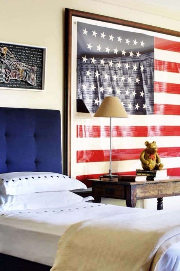 Rustic DIY Ideas With the American Flag | Patriotic Flag Country Crafts and  DIY Projects for the Home and Backyard | American Flag Hanging as a Headboard | http://diyjoy.com/diy-projects-decor-american-flag