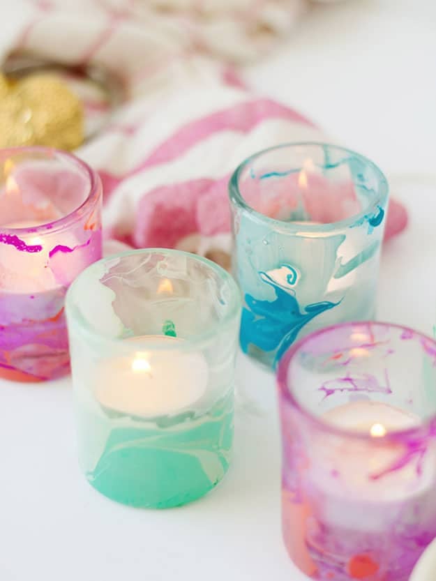 Easy DIY Gifts | Cool Crafts for Teens | Marbled DIY Candle Votives | DIY Projects & Crafts by DIY JOY at http://diyjoy.com/cheap-diy-gifts-ideas