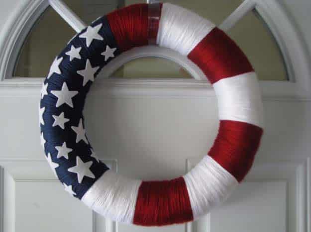 Rustic DIY Ideas With the American Flag | Patriotic Flag Country Crafts and  DIY Projects for the Home and Backyard | Flag Inspired DIY Yarn Wreath | http://diyjoy.com/diy-projects-decor-american-flag