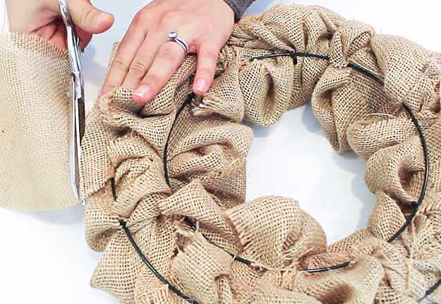 Cheap DIY Crafts for the Home | DIY Rustic Home Decor Ideas | How to Make a Burlap Wreath Tutorial | DIY Projects & Crafts by DIY JOY at http://diyjoy.com/diy-home-decor-how-to-make-a-burlap-wreath