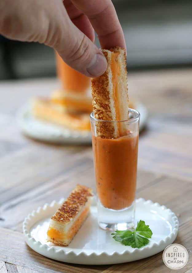Fun Party Food Ideas for Kids | Mini Grilled Cheese Recipe Tomato Soup Shooters | DIY Projects & Crafts by DIY JOY #appetizers #partyfood #recipes