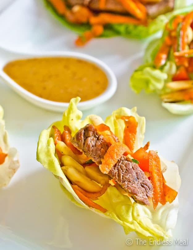Healthy Party Food Ideas | Steak Salad Mini Lettuce Wraps | DIY Projects and Crafts by DIY JOY #appetizers #partyfood #recipes
