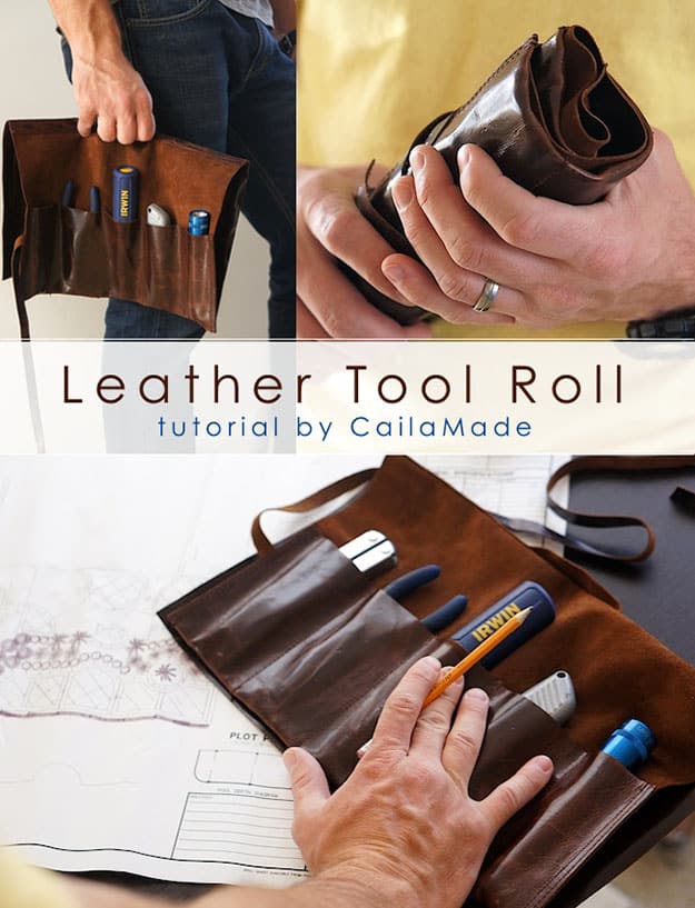 Easy DIY Gifts for Men | Leather Crafts for Guys | DIY Leather Tool Roll | DIY Projects & Crafts by DIY JOY at http://diyjoy.com/cheap-diy-gifts-ideas