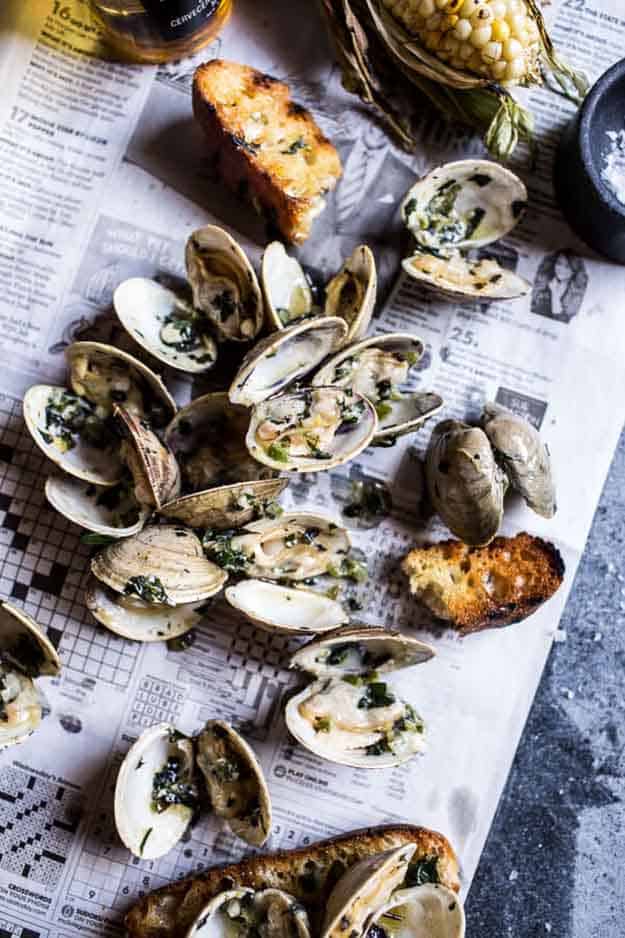 Simple Seafood Grilling Recipes | Low Carb BBQ Recipe Ideas | Grilled Clams with Charred Jalapeno Basil Butter | DIY Projects & Crafts by DIY JOY at http://diyjoy.com/grilling-recipes-diy-bbq-ideas
