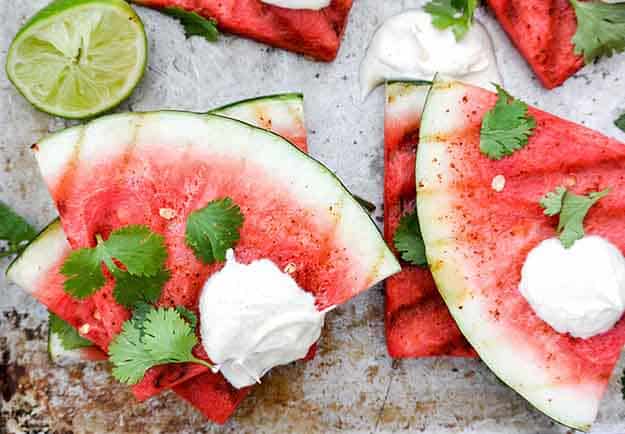 Summer Grilling Recipe Ideas | Grilled Watermelon with Creme Fraiche | DIY Projects & Crafts by DIY JOY at http://diyjoy.com/grilling-recipes-diy-bbq-ideas