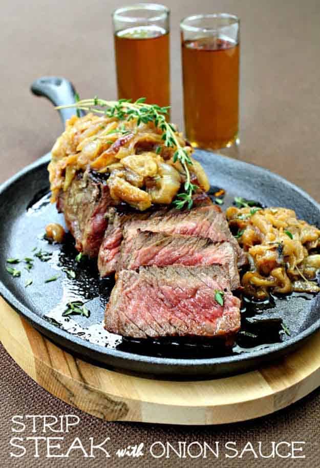 Best Steak Grilling Recipes | Quicke BBQ Beef Recipe Ideas | Grilled Strip Steak with Onion Sauce Recipe | DIY Projects & Crafts by DIY JOY at http://diyjoy.com/grilling-recipes-diy-bbq-ideas