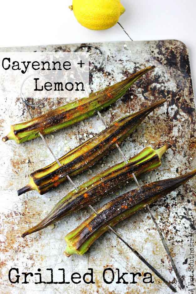 Grilling Summer Vegetable Recipes | Cayenne & Lemon Grilled Okra | DIY Projects & Crafts by DIY JOY at http://diyjoy.com/grilling-recipes-diy-bbq-ideas