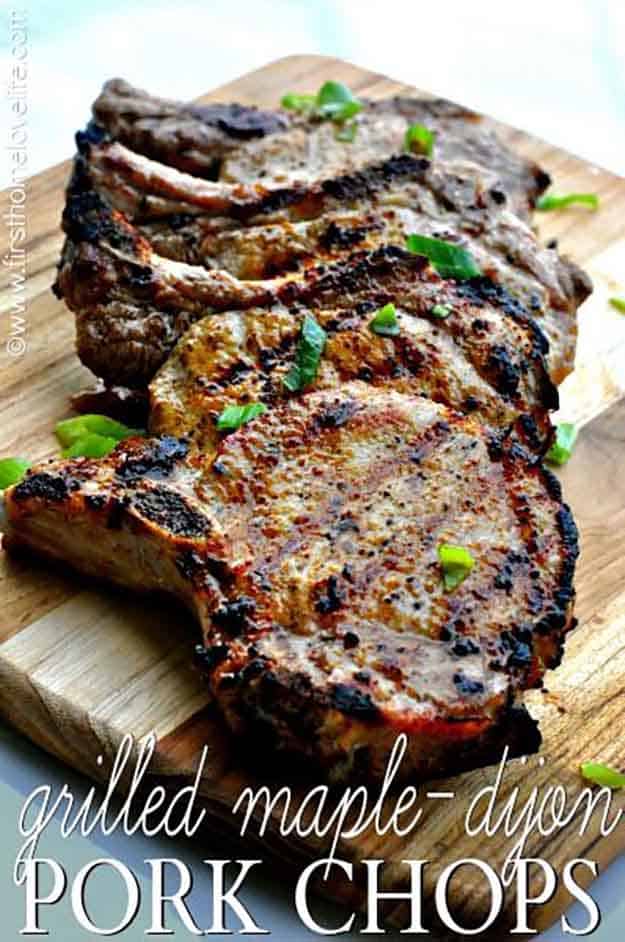 Healthy Pork Grilling Recipes | BBQ Meat Recie Ideas | Grilled Maple Dijon Pork Chops | DIY Projects & Crafts by DIY JOY at http://diyjoy.com/grilling-recipes-diy-bbq-ideas