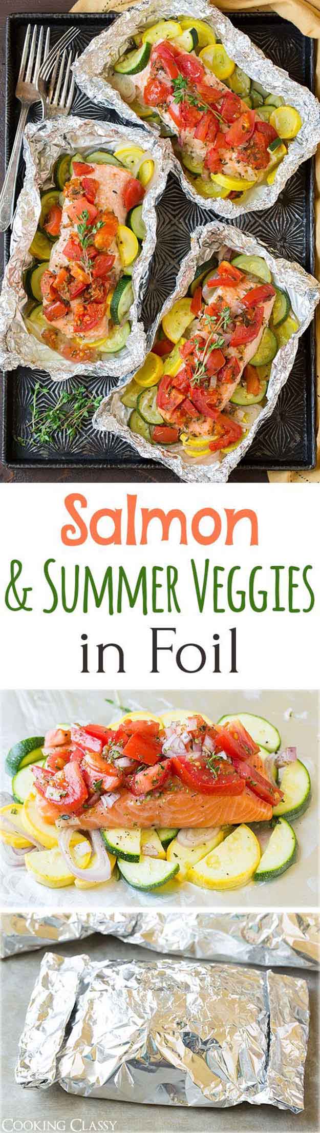 Paleo Fish Dinner Grilling Recipes | Salmon & Vegetable Foil Packets | Grilled Salmon & Veggies in Foil | DIY Projects & Crafts by DIY JOY at http://diyjoy.com/grilling-recipes-diy-bbq-ideas