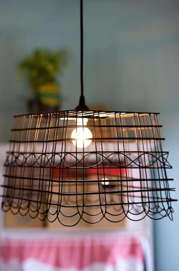 DIY Lighting Ideas and Cool DIY Light Projects for the Home. Chandeliers, lamps, awesome pendants and creative hanging fixtures,  complete with tutorials with instructions | Anthropologie Knockoff DIY Basket Light | http://diyjoy.com/diy-projects-lighting-ideas