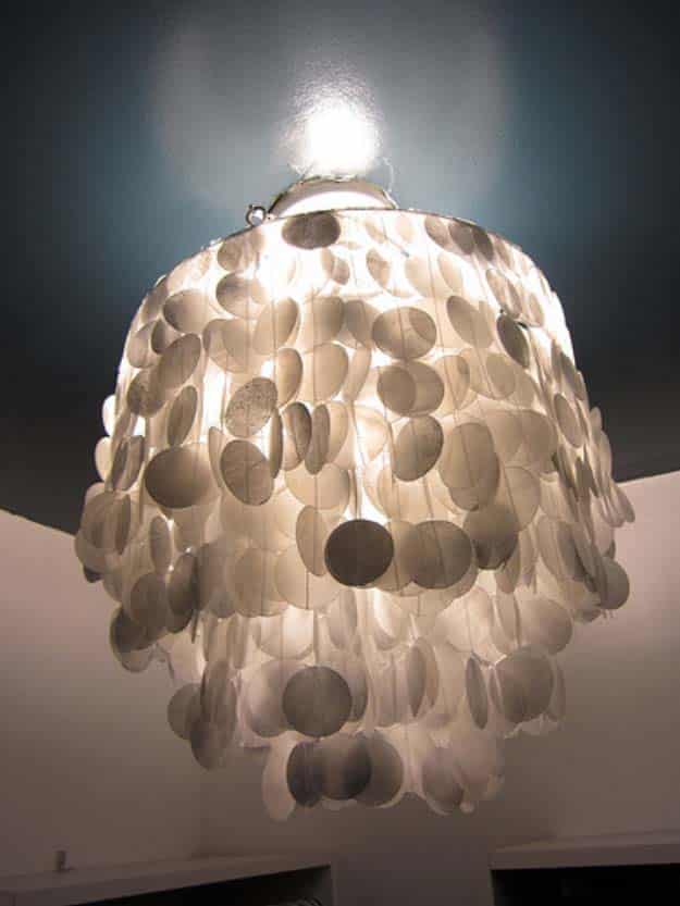 DIY Lighting Ideas and Cool DIY Light Projects for the Home. Chandeliers, lamps, awesome pendants and creative hanging fixtures,  complete with tutorials with instructions | Capriz Shell Lookalike DIY Wax Paper Chandelier | http://diyjoy.com/diy-projects-lighting-ideas