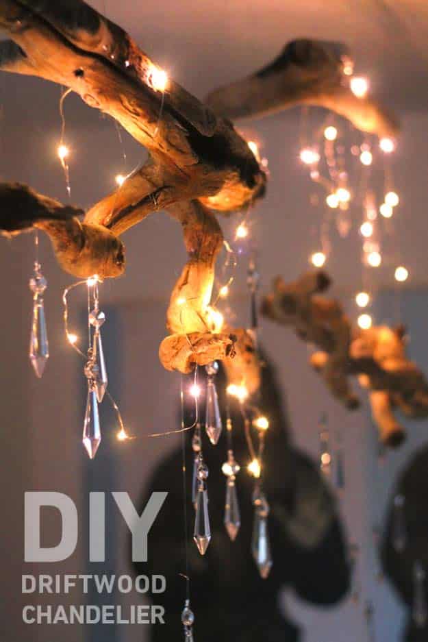 DIY Lighting Ideas and Cool DIY Light Projects for the Home. Chandeliers, lamps, awesome pendants and creative hanging fixtures,  complete with tutorials with instructions | DIY Driftwood Chandelier | http://diyjoy.com/diy-projects-lighting-ideas
