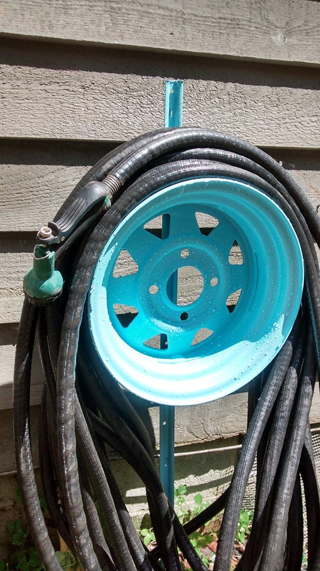 Old Car Parts DIY Projects - Tire Rims Recycled into Hose Reel - DIY Projects & Crafts by DIY JOY #diy