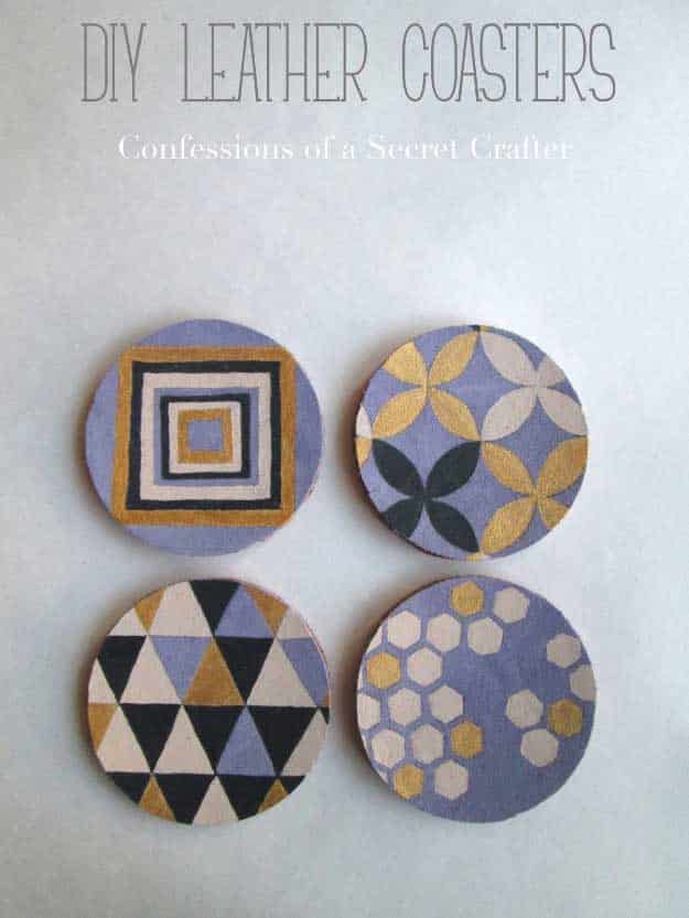 27 MORE Expensive Looking DIY Gifts. Crafts and DIY Gift Ideas for Him, for Her, for Family and Friends. Perfect for Birthday, Christmas, Mom and Dad. | Leather Painted Coasters | http://diyjoy.com/homemade-diy-gifts-pinterest