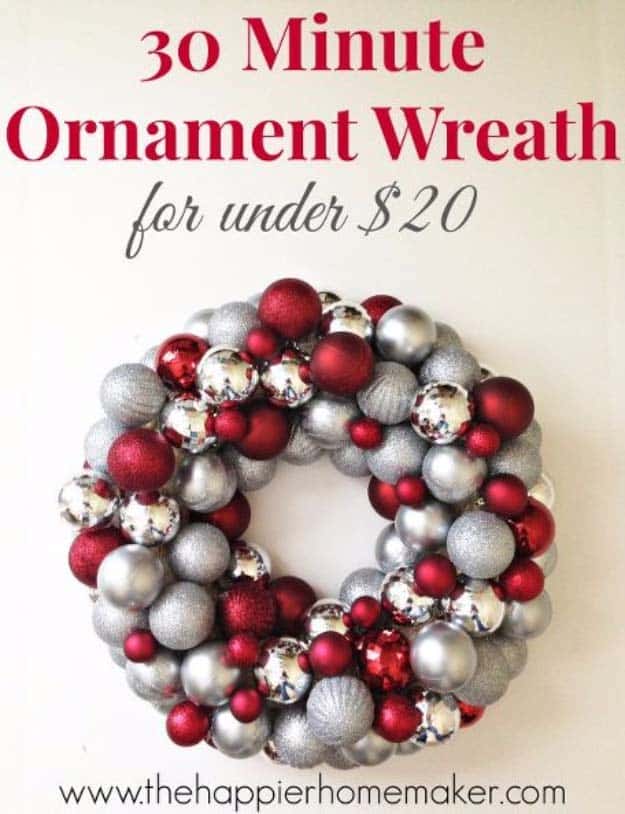 Awesome DIY Christmas Home Decorations and Homemade Holiday Decor Ideas - Quick and Easy Decorating ideas, cool ornaments, home decor crafts and fun Christmas stuff | Crafts and DIY projects by DIY Joy | 30 Minute Ornament Wreath #diy #crafts #christmas