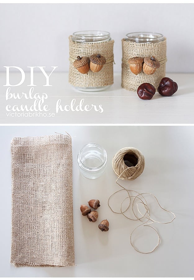 DIY Projects with Burlap and Creative Burlap Crafts for Home Decor, Gifts and More | Burlap Candle Holders 