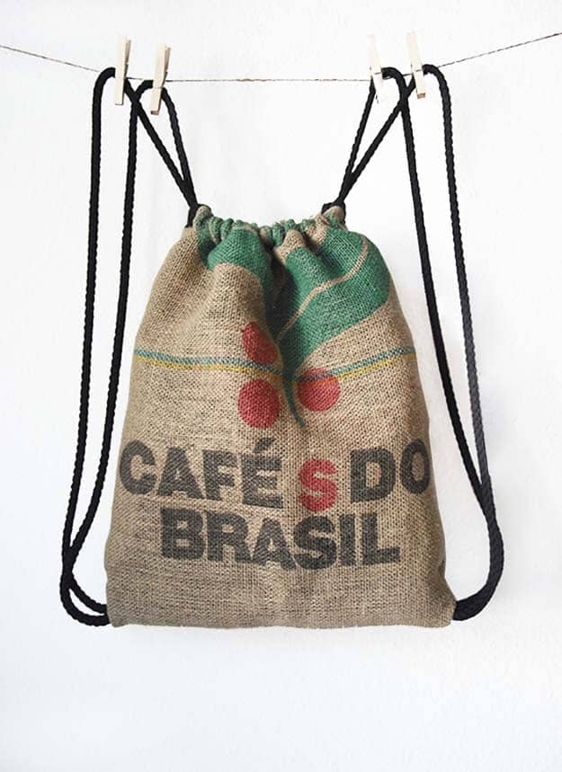 DIY Projects with Burlap and Creative Burlap Crafts for Home Decor, Gifts and More | Burlap Coffee Bag Drawstring Back Pack 