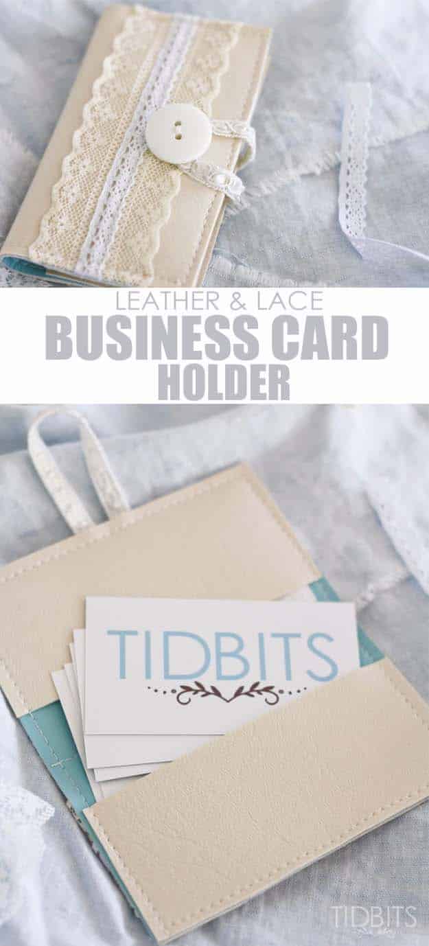 DIY Crafts You Can Make with Lace | Cool DIY Ideas for Fashion, Decor, Gifts, Jewelry and Home Accessories Made With Lace | Business Card Holder Made from Leather and Lace | http://diyjoy.com/diy-crafts-ideas-with-lace