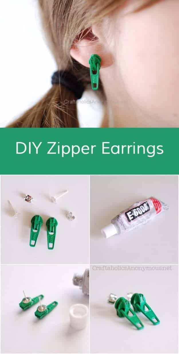 DIY Gifts for Your Girlfriend and Cool Homemade Gift Ideas for Her | Easy Creative DIY Projects and Tutorials for Christmas, Birthday and Anniversary Gifts for Mom, Sister, Aunt, Teacher or Friends | Cute Zipper Earrings for Fun DIY Fashion #diygifts #diyideas 