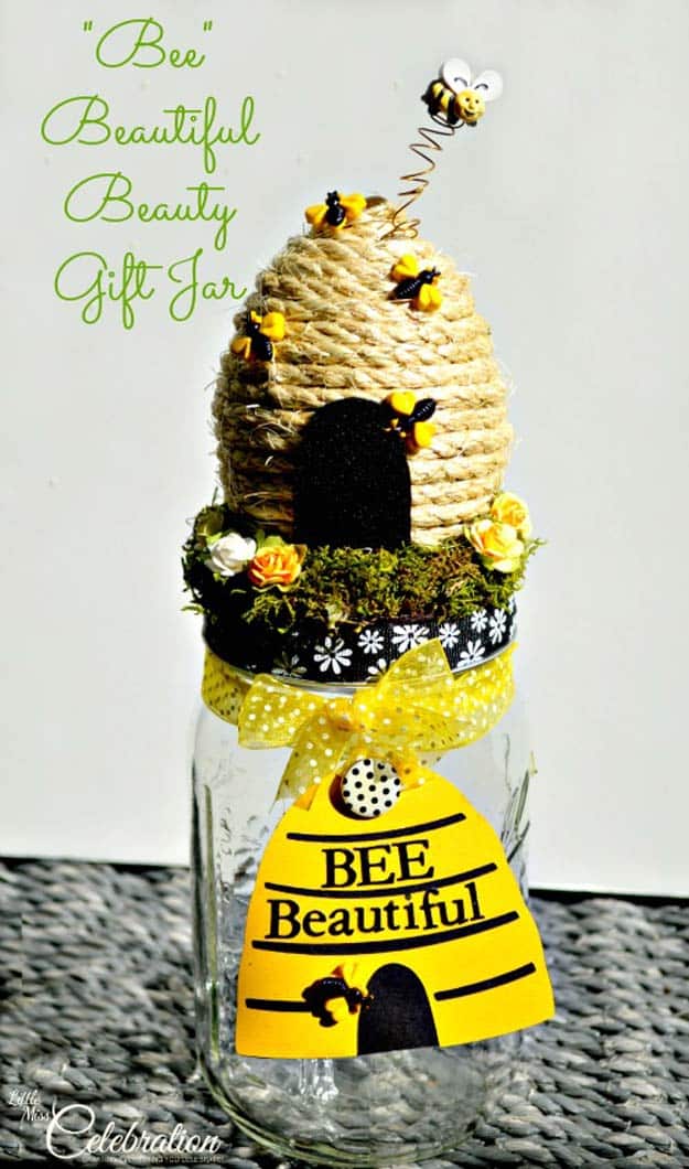 Homemade DIY Gifts in A Jar | Best Mason Jar Cookie Mixes and Recipes, Alcohol Mixers | Fun Gift Ideas for Men, Women, Teens, Kids, Teacher, Mom. Christmas, Holiday, Birthday and Easy Last Minute Gifts | DIY “Bee” Beautiful Beauty Gift Jar #diy