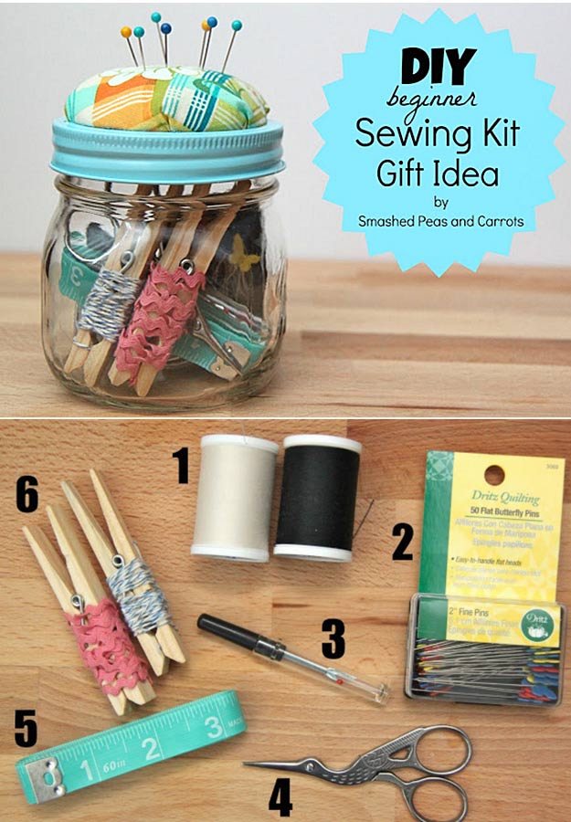 Homemade DIY Gifts in A Jar | Best Mason Jar Cookie Mixes and Recipes, Alcohol Mixers | Fun Gift Ideas for Men, Women, Teens, Kids, Teacher, Mom. Christmas, Holiday, Birthday and Easy Last Minute Gifts | DIY Beginner Sewing Kit Gift in a Jar #diy