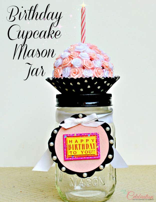Homemade DIY Gifts in A Jar | Best Mason Jar Cookie Mixes and Recipes, Alcohol Mixers | Fun Gift Ideas for Men, Women, Teens, Kids, Teacher, Mom. Christmas, Holiday, Birthday and Easy Last Minute Gifts | DIY Birthday “Cupcake” Mason Jar #diy