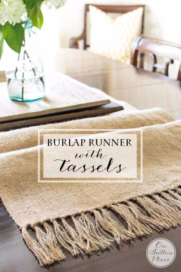 DIY Projects with Burlap and Creative Burlap Crafts for Home Decor, Gifts and More | DIY Burlap Table Runner with Tassels 
