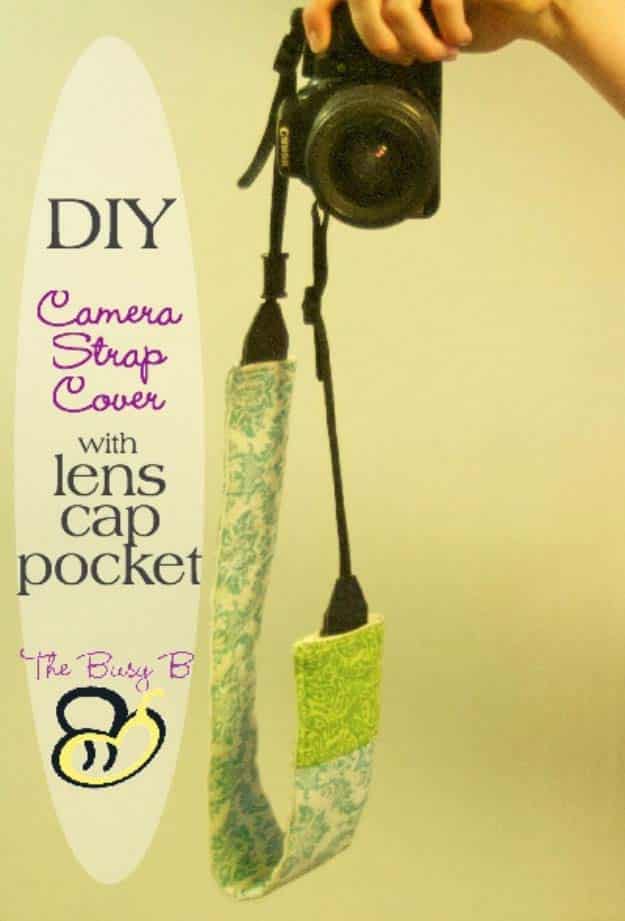 DIY Gifts for Your Girlfriend and Cool Homemade Gift Ideas for Her | Easy Creative DIY Projects and Tutorials for Christmas, Birthday and Anniversary Gifts for Mom, Sister, Aunt, Teacher or Friends | DIY Camera Strap Cover with Lens Cap Pocket #diygifts #diyideas 