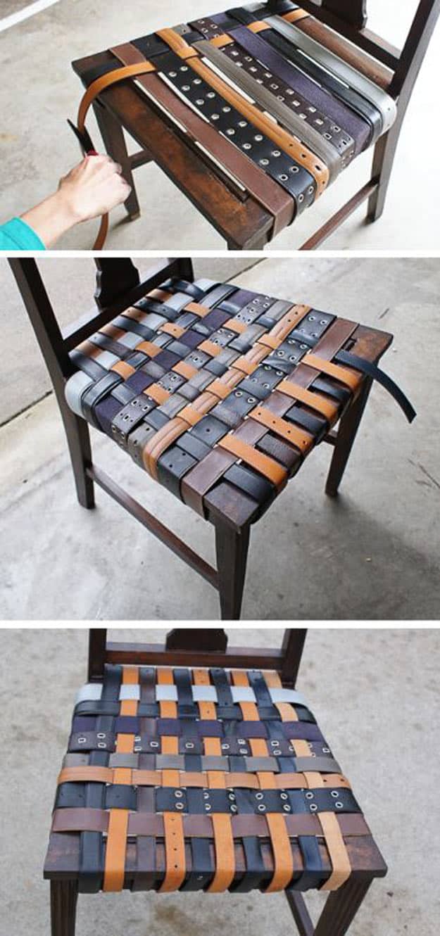 Awesome Crafts for Men and Manly DIY Project Ideas Guys Love - Fun Gifts, Manly Decor, Games and Gear. Tutorials for Creative Projects to Make This Weekend | DIY Leather Belt Chair #diy #craftsformen #guys #giftsformen