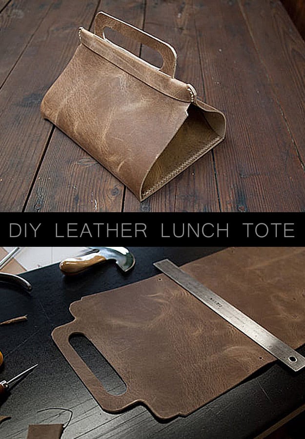 Awesome Crafts for Men and Manly DIY Project Ideas Guys Love - Fun Gifts, Manly Decor, Games and Gear. Tutorials for Creative Projects to Make This Weekend | DIY Leather Lunch Tote #diy #craftsformen #guys #giftsformen