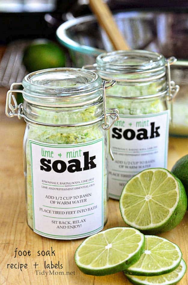 DIY Gifts for Your Girlfriend and Cool Homemade Gift Ideas for Her | Easy Creative DIY Projects and Tutorials for Christmas, Birthday and Anniversary Gifts for Mom, Sister, Aunt, Teacher or Friends | DIY Lime Mint Foot Soak and Homemade Spa Gift #diygifts #diyideas 