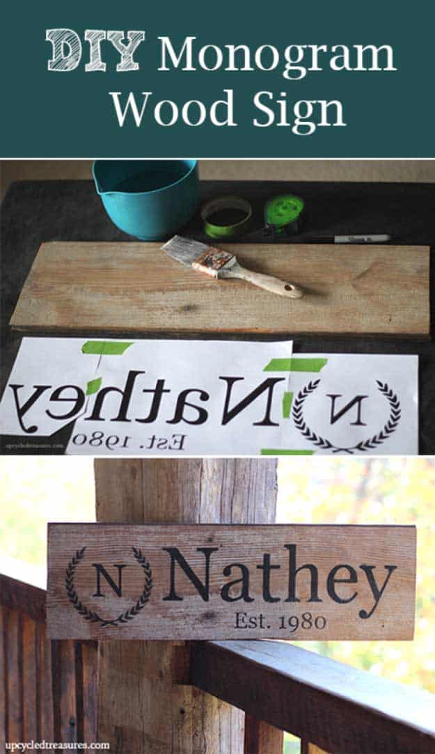 Awesome Crafts for Men and Manly DIY Project Ideas Guys Love - Fun Gifts, Manly Decor, Games and Gear. Tutorials for Creative Projects to Make This Weekend | DIY Monogram Wood Sign #diy #craftsformen #guys #giftsformen
