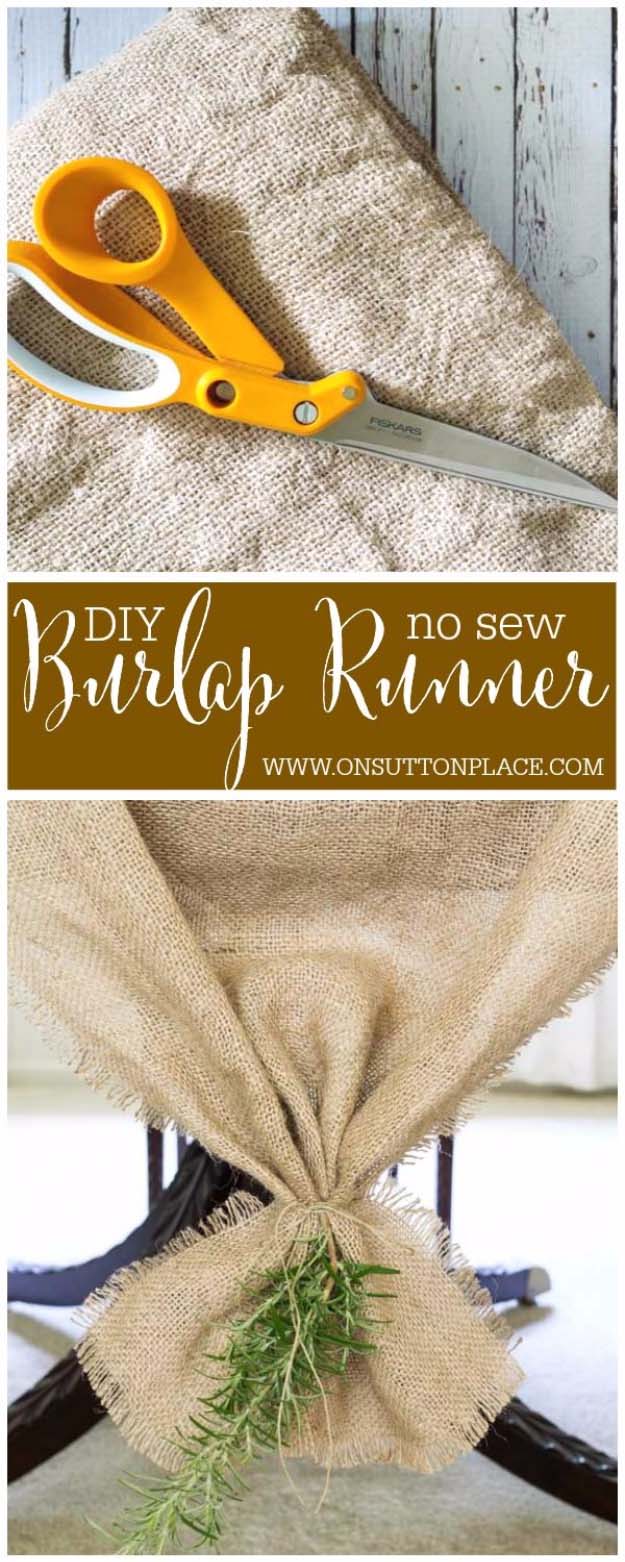 DIY Projects with Burlap and Creative Burlap Crafts for Home Decor, Gifts and More | DIY No Sew Burlap Table Runner 